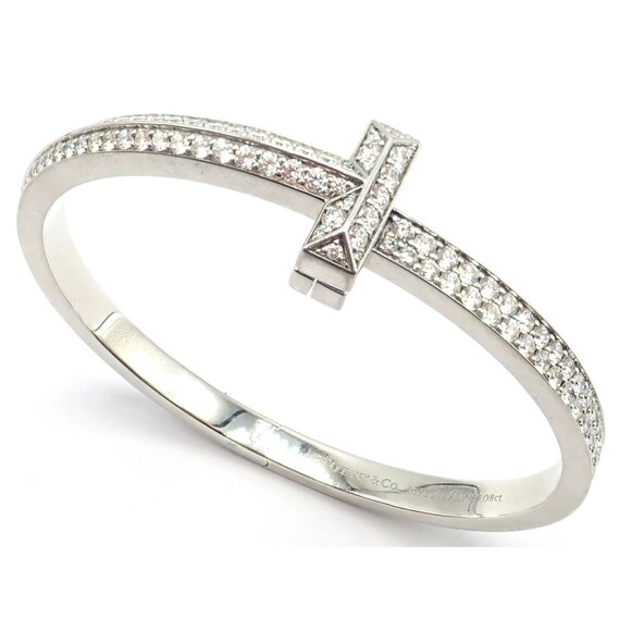 Authentic! Tiffany & Co 18k White Gold Diamond T1 Wide Hinged Bangle Bracelet - Picture 13 of 13